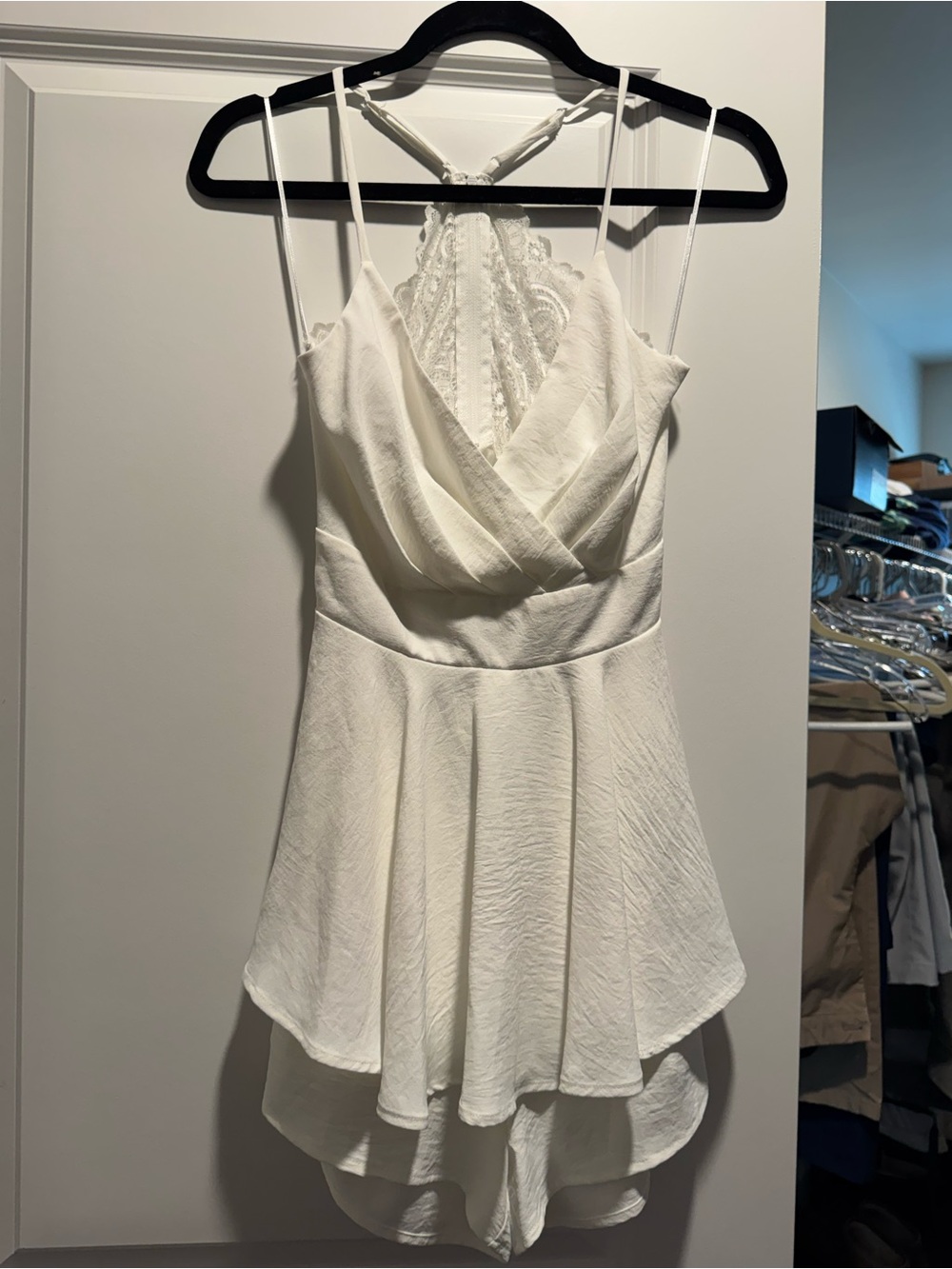 Windsor White Lace-Back Mini Romper Dress